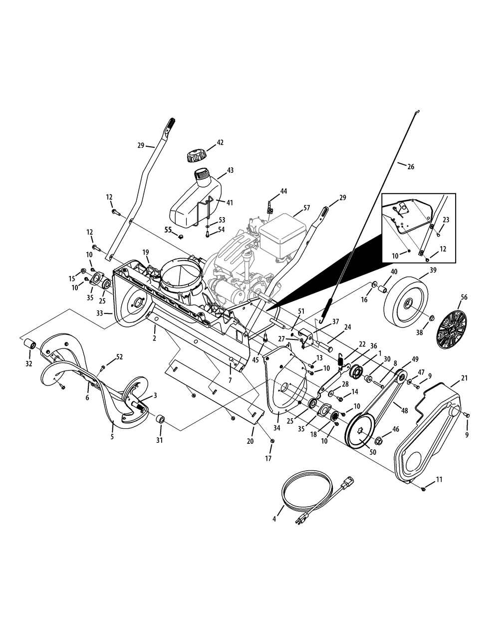 Drive System And Auger Assembly Diagram and Parts List for 1X221HP (31AS2S5D710-31AS2S5D756)(2013) Cub Cadet Snow Blower
